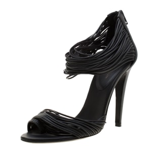 Bottega Veneta Black Leather Strappy Sandals Size 40