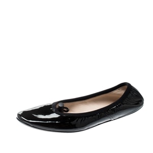 Bottega Veneta Black Patent Leather Scrunch Ballet Flats Size 34