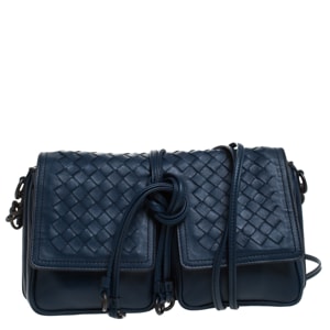 Bottega Veneta Blue Leather Front Pocket Crossbody Bag