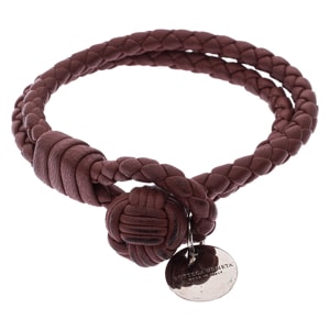 Bottega Veneta Brown Intrecciato Nappa Leather Double Strand Bracelet