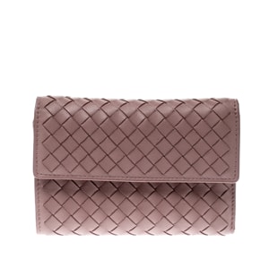 Bottega Veneta Nude Pink Intrecciato Leather Flap Compact Wallet