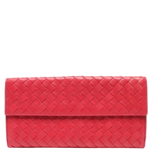 Bottega Veneta Red Intrecciato Leather Long Wallet