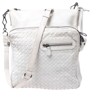 Bottega Veneta White Intrecciato Leather Messenger Bag