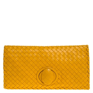 Bottega Veneta Yellow Intrecciato Leather Twist Lock Clutch