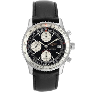 Breitling Black Stainless Steel and Leather Navitimer Fighter Chronograph A13330 Men's Wristwatch 41.5 MM