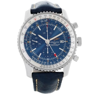 Breitling Blue Stainless Steel and Leathe Navitimer GMT A24322 Men's Wristwatch 46MM