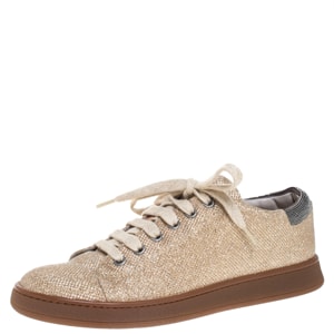 Brunello Cucinelli Beige Glitter Fabric Low Top Sneakers Size 38
