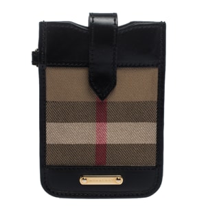 Burberry Balck/Beige House Check Canvas and Leather Phone Pouch