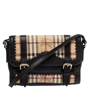 Burberry Beige/Brown Haymarket Check PVC and Leather Crossbody Bag