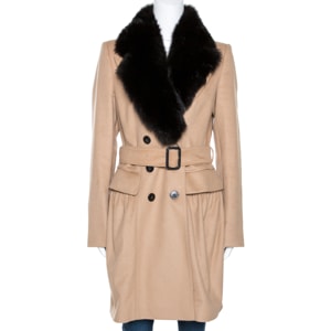 Burberry Beige Cashmere and Fox Fur Lined Belted Coat M