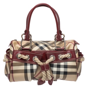 Burberry Beige/Red Nova Check Canvas and Leather Nautical Satchel
