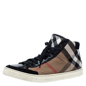 Burberry Black/Beige Check Canvas Painton High Top Sneakers Size 43
