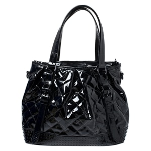 Burberry Black Quilted Patent Leather Studded Lowry Tote