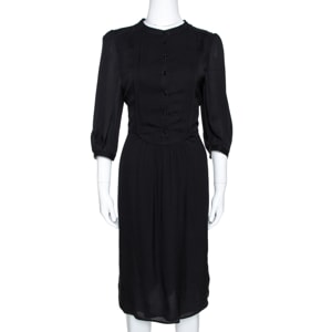 Burberry Black Silk Half Placket Midi Dress M