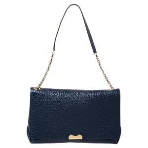 Burberry Blue Grained Leather Mildenhall Shoulder Bag