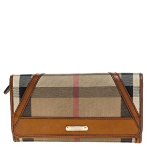 Burberry Brown/Beige House Check Fabric and Leather Leighton Continental Wallet