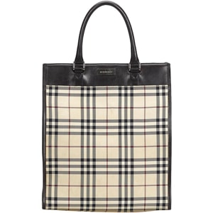 Burberry Brown Plaid Coated Canvas Tote Bag
