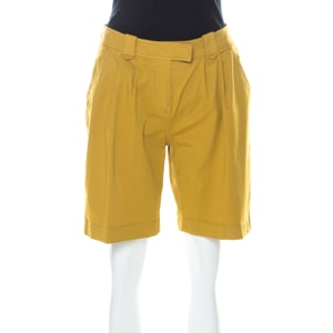 Burberry Mustard Yellow Cotton High Waist Back Buckle Detail Shorts S