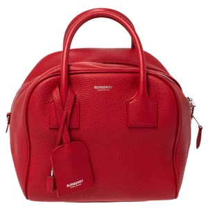 Burberry Red Grained Leather Cube Shoulder Bag
