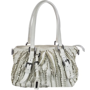 Burberry White Leather Lowry Ruffled Tote