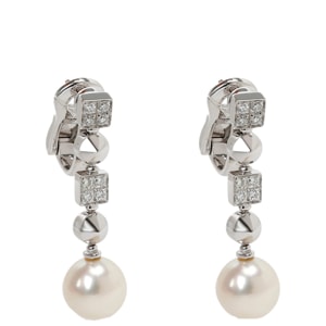 Bvlgari 18K White Gold Diamond Lucea Pearl Drop Earrings
