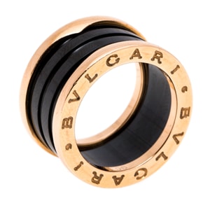 Bvlgari B.Zero1 4-Band Black Ceramic 18K Rose Gold Band Ring Size 51