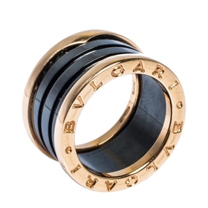 Bvlgari B.Zero1 Black Ceramic 18K Rose Gold 4-Band Ring Size 50