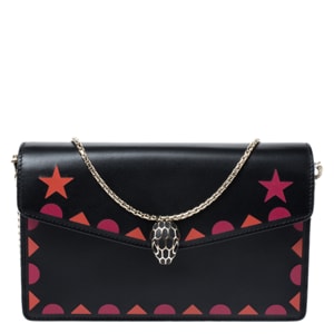 Bvlgari Black Leather Patch Details Serpenti Forever Chain Clutch