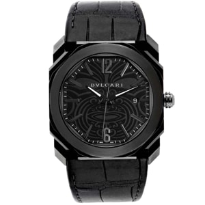 Bvlgari Black Stainless Steel and Rubber Octo Solotempo Maori Tattoo BGO41S Men's Wristwatch 41MM