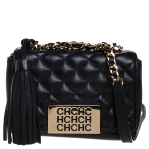Ch Carolina Herrera - Carolina herrera black quilted leather tassel shoulder bag