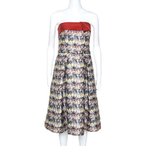Carolina Herrera Multicolor Jacquard Strapless Dress L