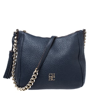 Ch Carolina Herrera - Carolina herrera navy blue leather chain tassel shoulder bag