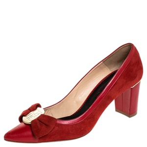 Carolina Herrera Red Suede and Leather Bow Pointed Toe Pumps Size 40
