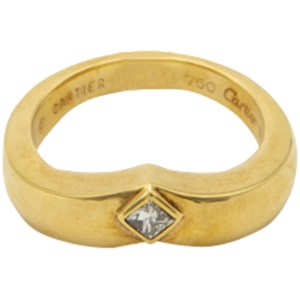 Cartier 18K Yellow Gold V Shape With Princess Cut Diamond Ring Size 50