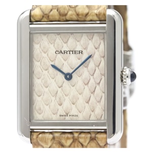 Cartier Beige Stainless Steel Tank Solo Python W5200020 Women's Wristwatch 24MM