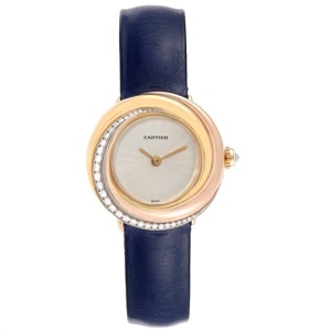 Cartier Ivory 18K Yellow Gold and 18K Rose Gold Diamond and Leather Trinity WG200151 Women's Wristwatch 26.9MM