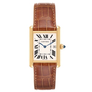 Cartier Silver 18K Yellow Gold Tank Louis W1529756 Men's Wristwatch 25 x 33 MM