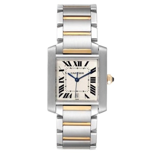 Cartier Silver Stainless Steel And 18K Yellow Gold Tank Francaise Automatic W51005Q4 Men's Wristwatch 28 x 32 MM