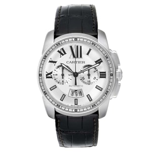 Cartier Silver Stainless Steel Calibre De Cartier Steel Chronograph W7100046 Men's Wristwatch 42 MM