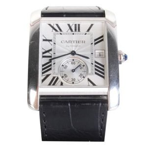 Cartier White Stainless Steel Tank MC W5330004 Men's Wristwatch 38 MM