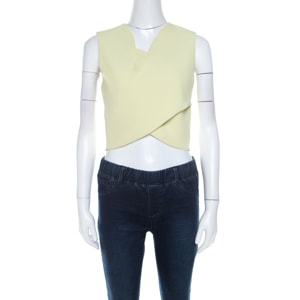 Carven Lime Green Crepe Scalloped Cross Over Crop Top M