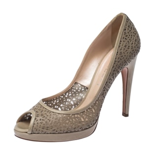 Casadei Grey Perforated Leather Peep Toe Pumps Size 41