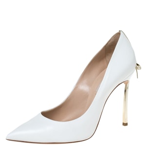 Casadei White Leather Bow Embellished Pointed Toe Pumps Size 37