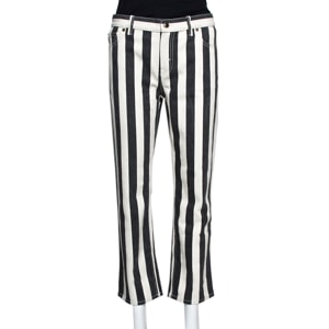 Celine Black Striped Cotton Denim Cropped Pants M