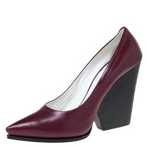 Celine Burgundy Leather Pointed Toe Wedge Pumps Size 41