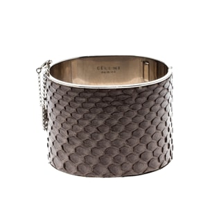 Celine Grey Python Leather Silver Tone Wide Cuff Bracelet
