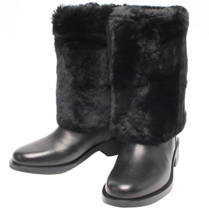 Chanel Black Fur Leather Boots Size 37
