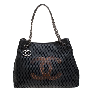 Chanel Black/Orange Perforated Leather CC Chain Tote