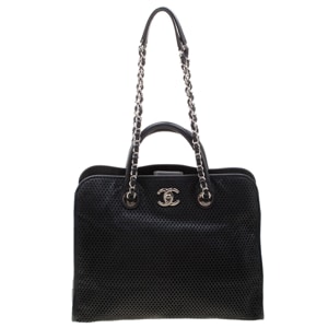 Chanel Black Perforated Leather Up in the Air Tote