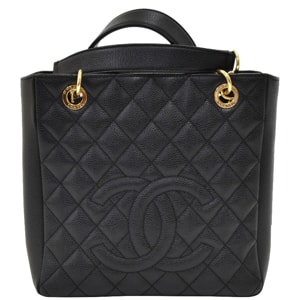 Chanel Black Quilted Caviar Leather Petite Shopper PST Tote Bag
